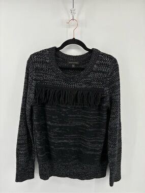 Banana Republic Wool & Alpaca Blend Fringe Navy and Black Crew Neck Sweater